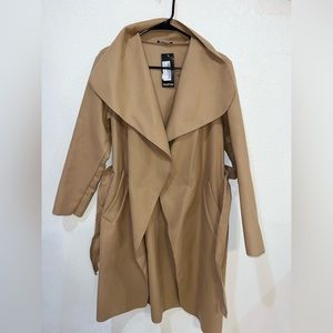 Women’s Khaki Wool Coat with Belt One Size Fits All